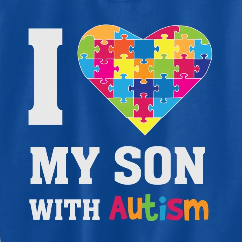 I Love My Son With Autism Gift Puzzle Gift Proud Mom Dad Awareness Gift Kids Sweatshirt