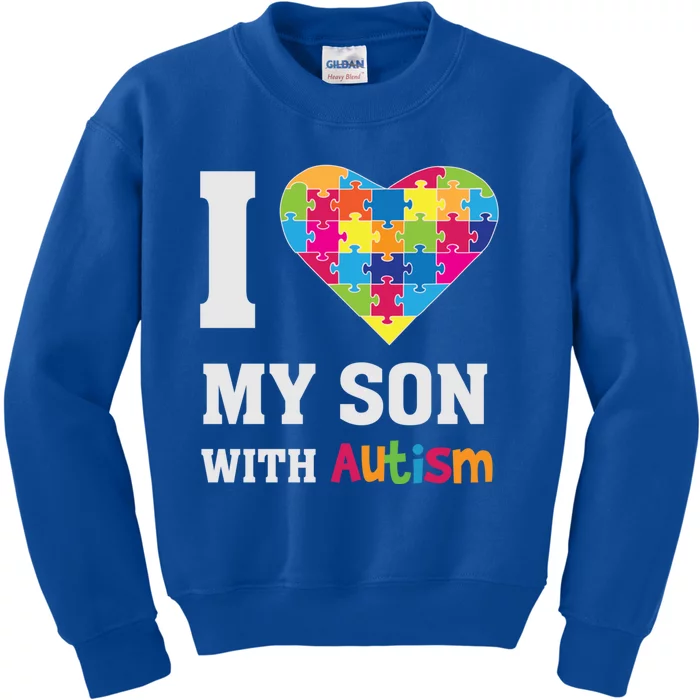 I Love My Son With Autism Gift Puzzle Gift Proud Mom Dad Awareness Gift Kids Sweatshirt