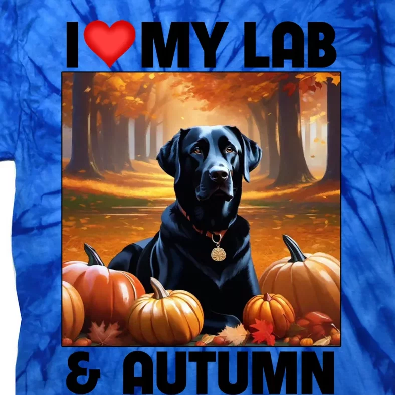 I Love My Black Lab And Autumn Fall Leaves Pumpkin Dog Lover Meaningful Gift Tie-Dye T-Shirt