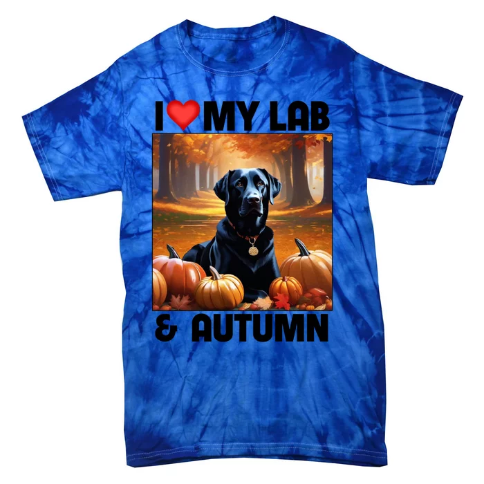 I Love My Black Lab And Autumn Fall Leaves Pumpkin Dog Lover Meaningful Gift Tie-Dye T-Shirt