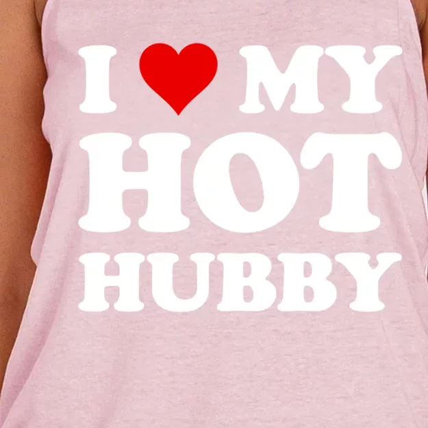 I Love My Hot Hubby Funny Wife Mom Bride Gift Women's Knotted Racerback Tank