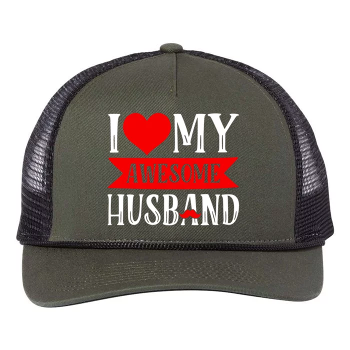 I Love My Awesome Husband Matching Couple Valentine's Day Cute Gift Retro Rope Trucker Hat Cap