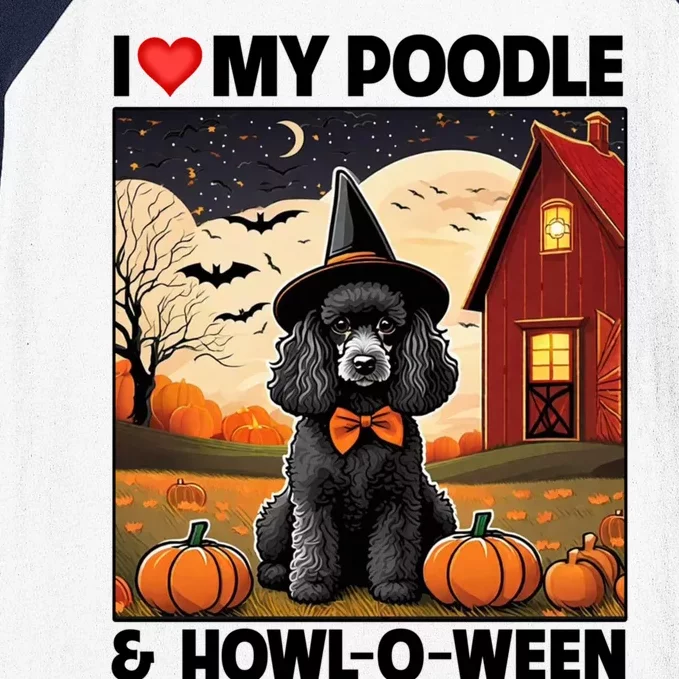 I Love My Poodle And Howloween Halloween Pumpkin Dog Mom Dad Gift Baseball Sleeve Shirt