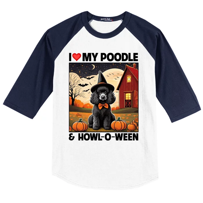 I Love My Poodle And Howloween Halloween Pumpkin Dog Mom Dad Gift Baseball Sleeve Shirt