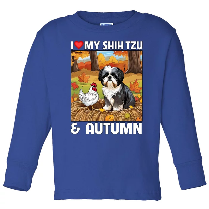 I Love My Shih Tzu And Autumn Fall Leaves Pumpkin Dog Lovers Cute Gift Toddler Long Sleeve Shirt