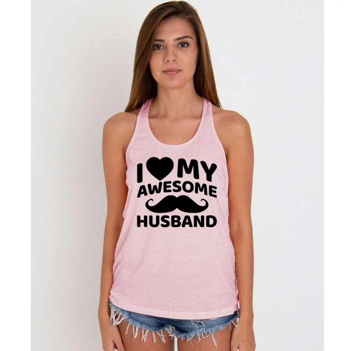 I Love My Awesome Husband Matching Outfits Valentines Day Cute Gift Women's Knotted Racerback Tank