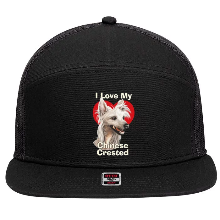 I Love My Chinese Crested Puppy Dog 7 Panel Mesh Trucker Snapback Hat