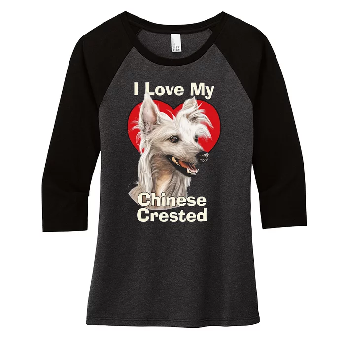 I Love My Chinese Crested Puppy Dog Women's Tri-Blend 3/4-Sleeve Raglan Shirt