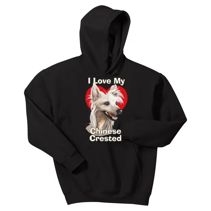 I Love My Chinese Crested Puppy Dog Kids Hoodie