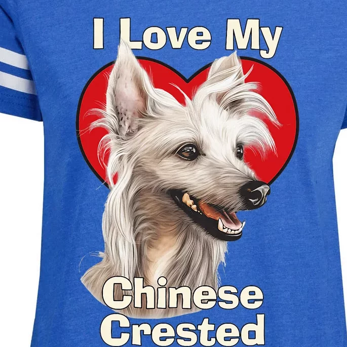 I Love My Chinese Crested Puppy Dog Enza Ladies Jersey Football T-Shirt