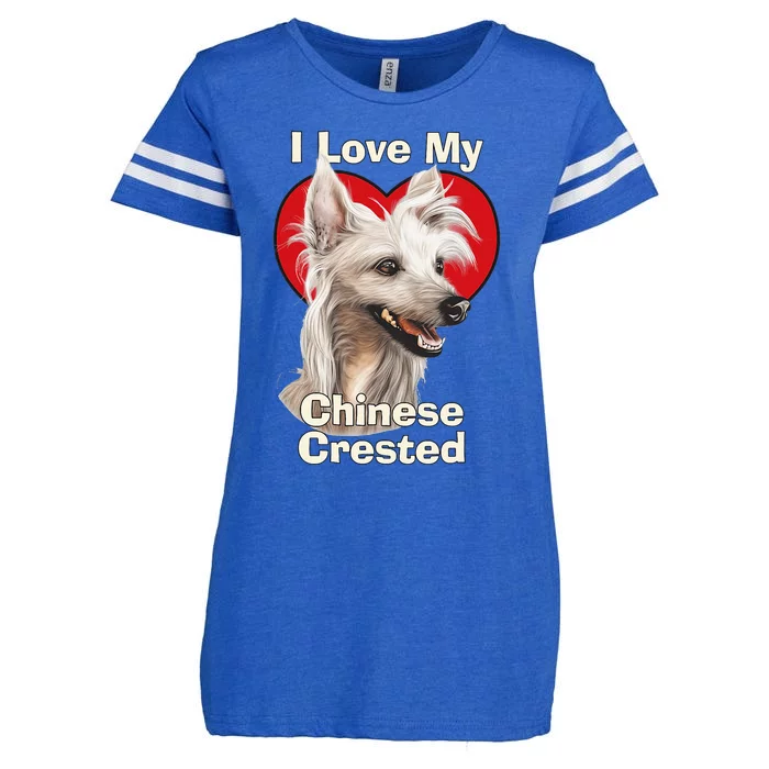 I Love My Chinese Crested Puppy Dog Enza Ladies Jersey Football T-Shirt