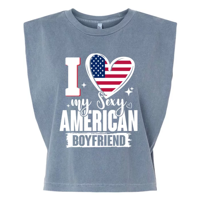 I Love My Sexy American Friend Cute Usa Flag Heart Gift Garment-Dyed Women's Muscle Tee