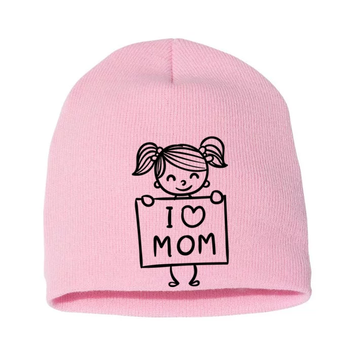 I Love Mom Daughter Gift Short Acrylic Beanie