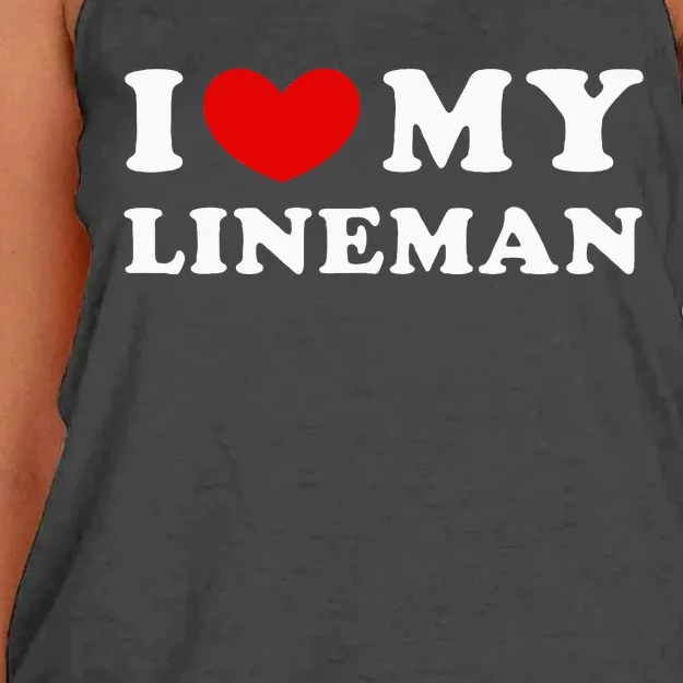 I Love My Lineman I Heart My Lineman Women's Knotted Racerback Tank