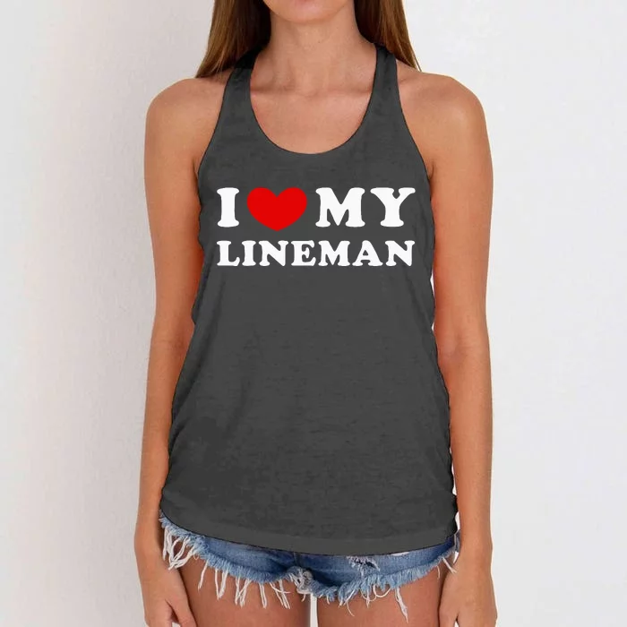 I Love My Lineman I Heart My Lineman Women's Knotted Racerback Tank