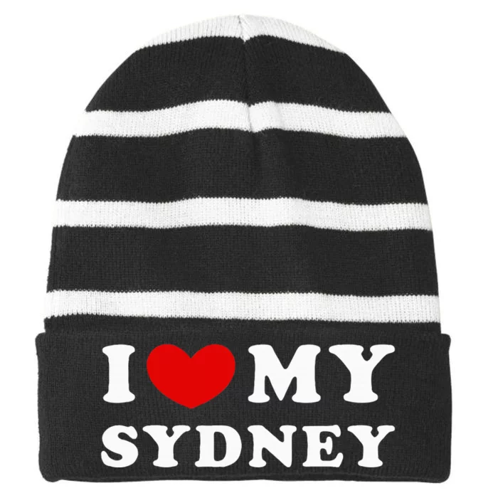 I Love My Sydney Striped Beanie with Solid Band