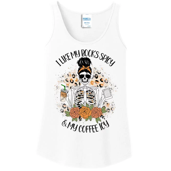 I Like My Books Spicy And My Coffee Icy  Skeleton Ladies Essential Tank