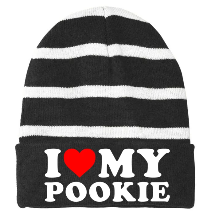 I Love My Pookie I Heart My Pookie Striped Beanie with Solid Band