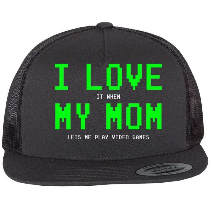 I Love My Mom Gamer Gifts For Teen Video Games Flat Bill Trucker Hat