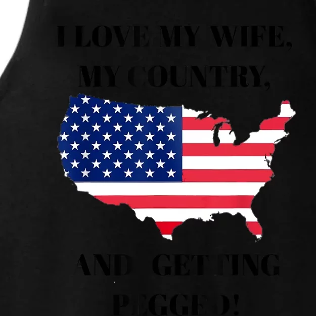 I LOVE MY WIFE MY COUNTRY AND GETTING PEGGED! Ladies Tri-Blend Wicking Tank