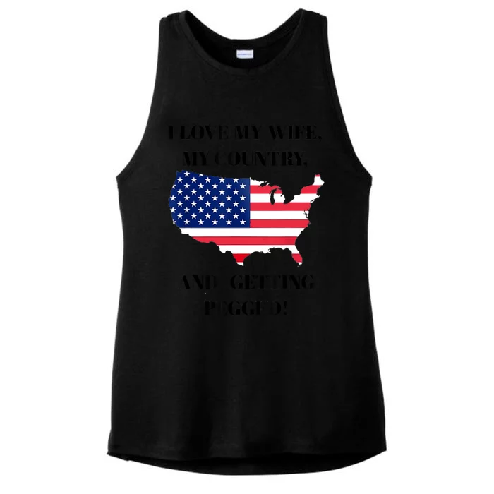 I LOVE MY WIFE MY COUNTRY AND GETTING PEGGED! Ladies Tri-Blend Wicking Tank