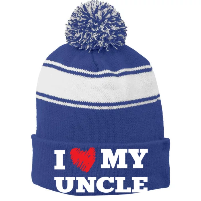 I Love My Uncle Favorite Family Member Valentines Oncle Cool Gift Stripe Pom Pom Beanie