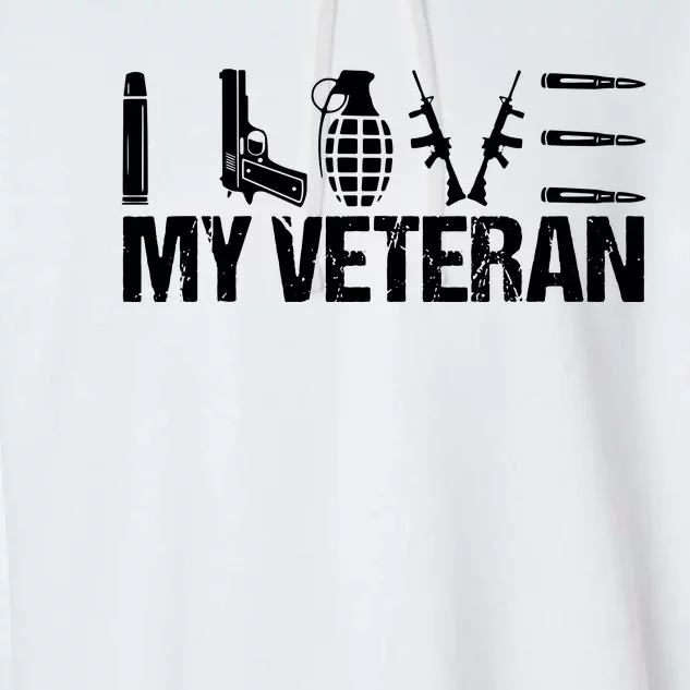 I Love My Veteran Flag Heart Wife Girlfriend Garment-Dyed Fleece Hoodie