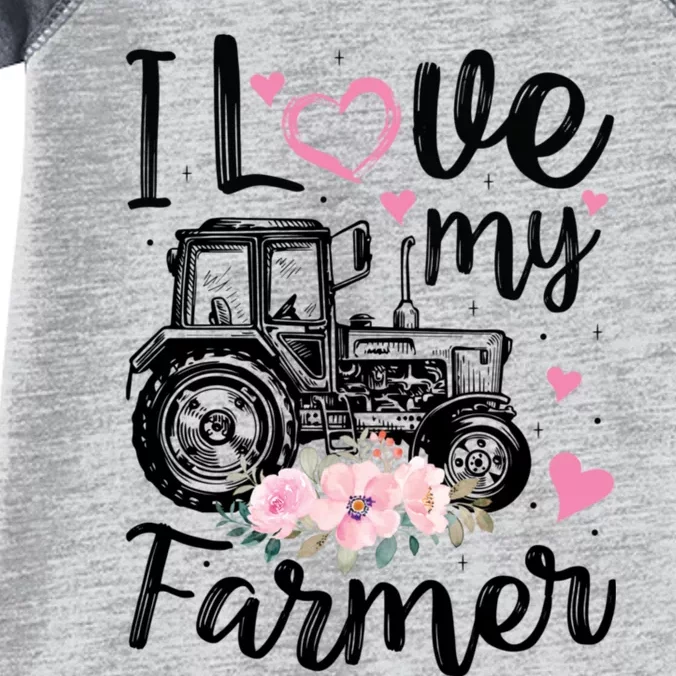 I Love My Farmer Funny Farmer Wife Friend Tractor Gift Infant Baby Jersey Bodysuit