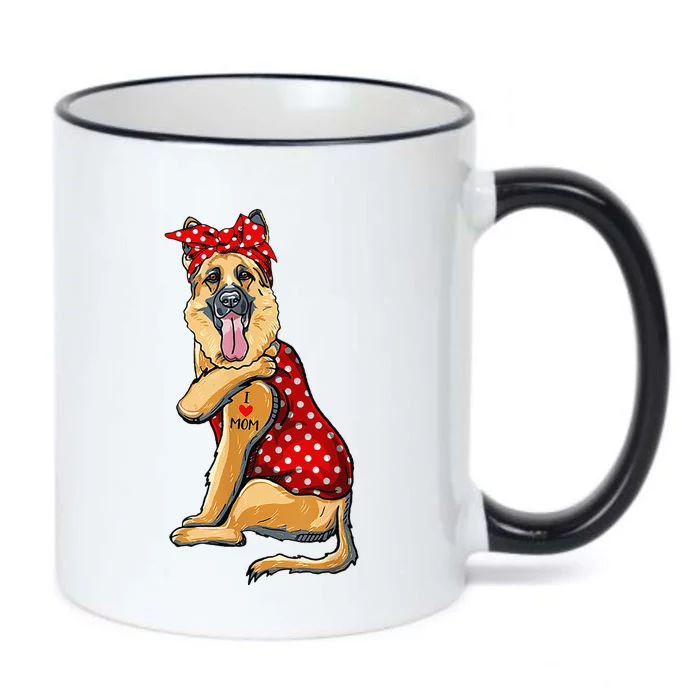 I Love Mom Tattoo Funny German Shepherd Dog Wearing Bandana Black Color Changing Mug