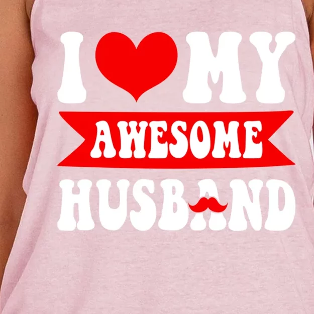 I Love My Awesome Husband Valentine's Day Matching Couple Gift Women's Knotted Racerback Tank