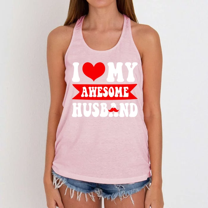 I Love My Awesome Husband Valentine's Day Matching Couple Gift Women's Knotted Racerback Tank