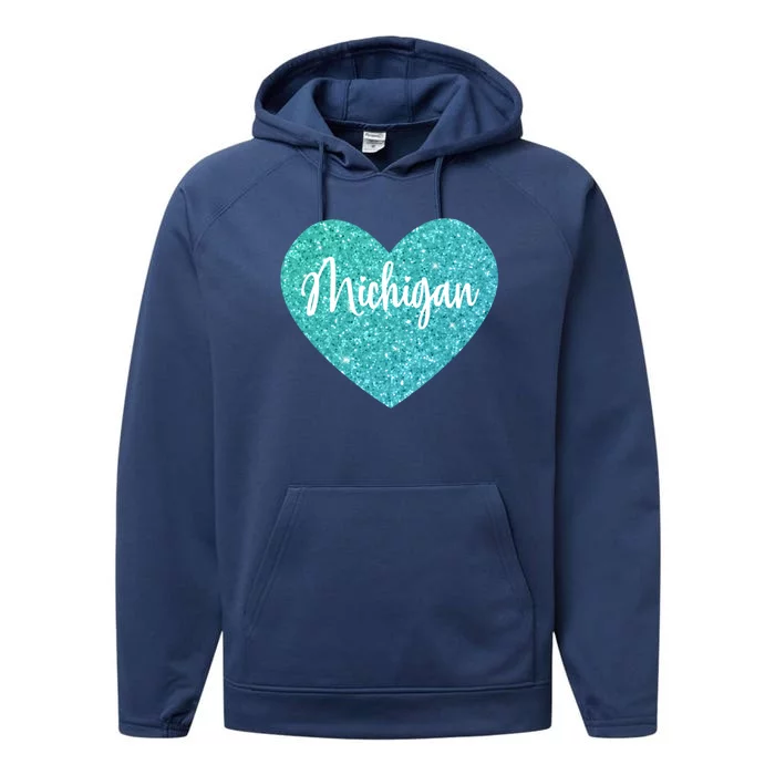 I Love Michigan Usa Heart Great Gift Performance Fleece Hoodie