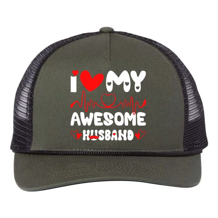 I Love My Awesome Husband Valentine's Day Matching Couple Gift Retro Rope Trucker Hat Cap