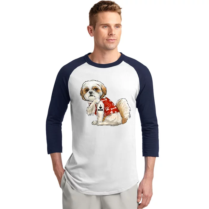 I Love Mom Tattoo Shih Tzu Mom Funny Mother's Day Gift Baseball Sleeve Shirt