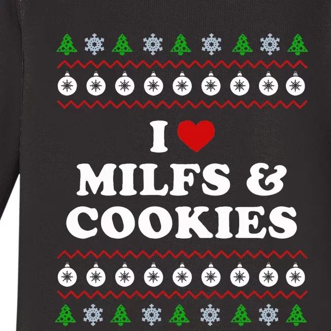 I Love Milfs and Cookies  Funny Ugly Xmas Sweater Humor Pun Swea Baby Long Sleeve Bodysuit