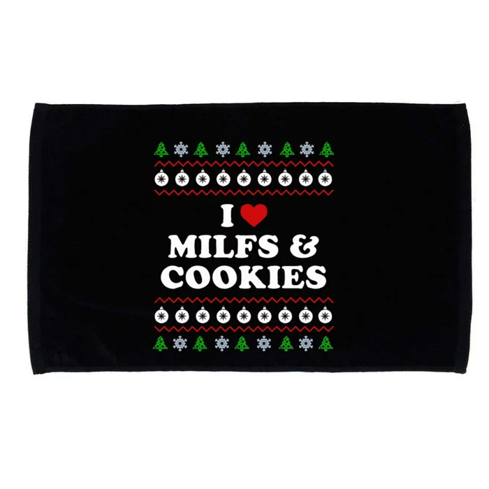 I Love Milfs and Cookies  Funny Ugly Xmas Sweater Humor Pun Swea Microfiber Hand Towel