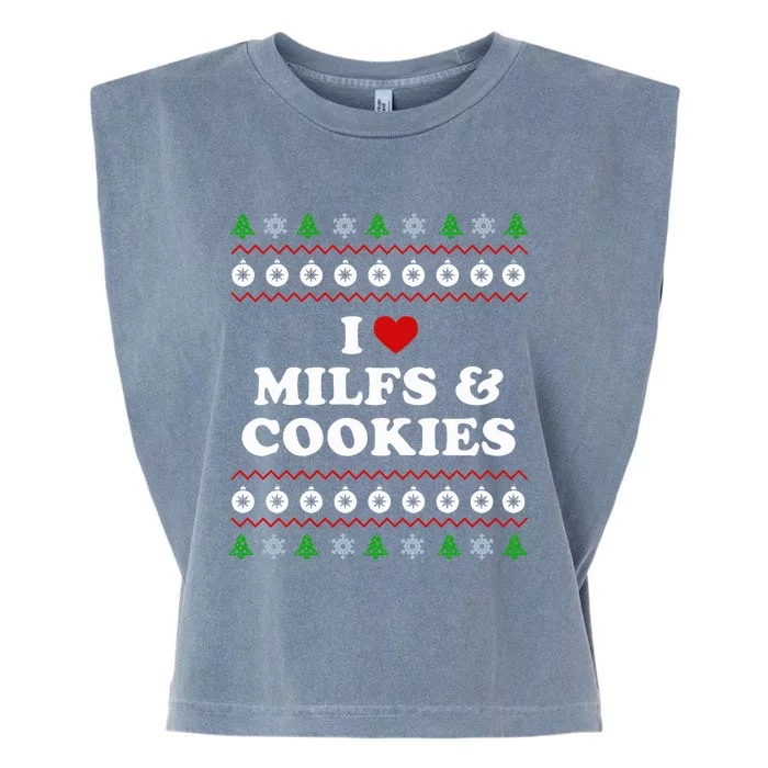 I Love Milfs and Cookies  Funny Ugly Xmas Sweater Humor Pun Swea Garment-Dyed Women's Muscle Tee