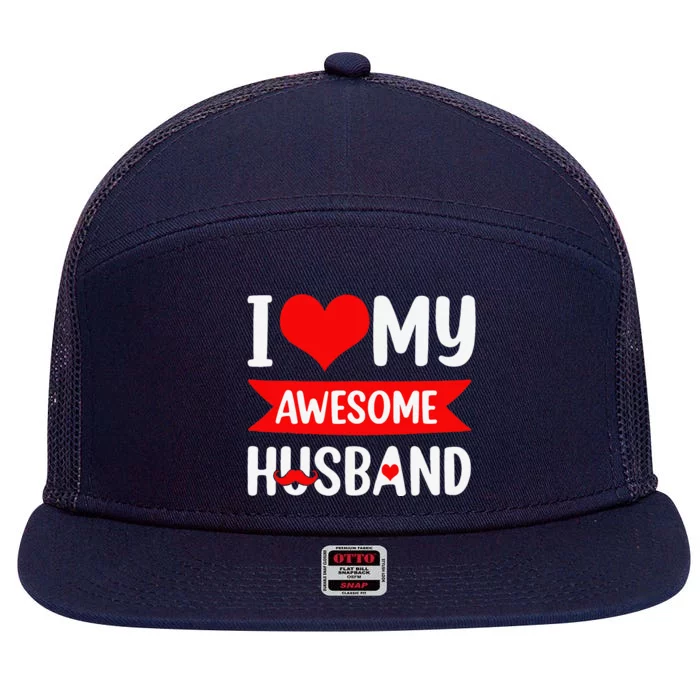 I Love My Husband Red Heart Funny Valentines Day 7 Panel Mesh Trucker Snapback Hat