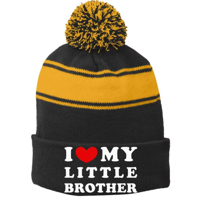 I Love My Little Brother I Heart My Little Brother Stripe Pom Pom Beanie