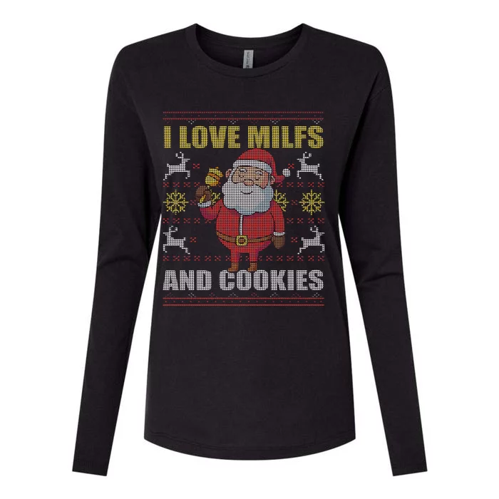 I Love Milfs and Cookies Funny Adult Christmas ugly sweater Womens Cotton Relaxed Long Sleeve T-Shirt