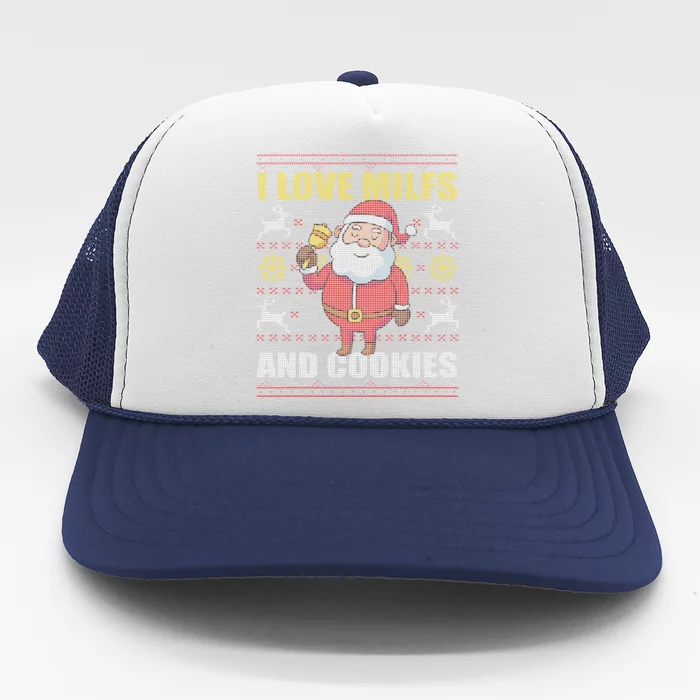 I Love Milfs and Cookies Funny Adult Christmas ugly sweater Trucker Hat