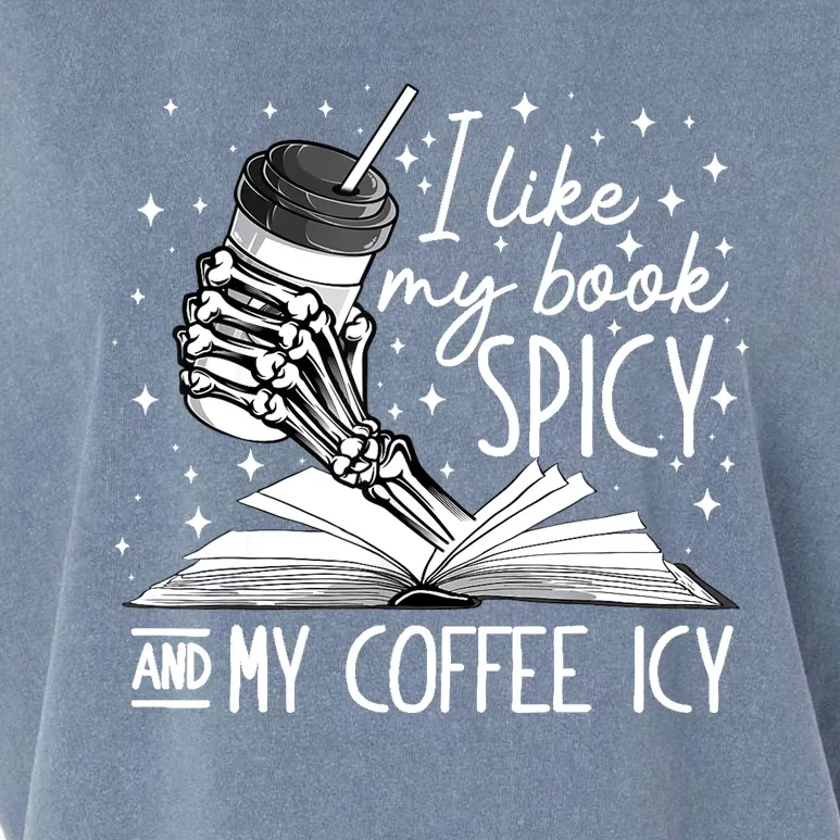 I Like My Books Spicy And My Coffee Icy Skeleton Book Lovers Garment-Dyed Women's Muscle Tee