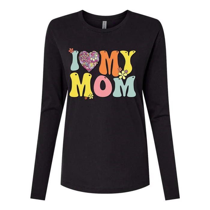 I Love My Mom I Heart My Mom Retro Groovy Mother's day Womens Cotton Relaxed Long Sleeve T-Shirt