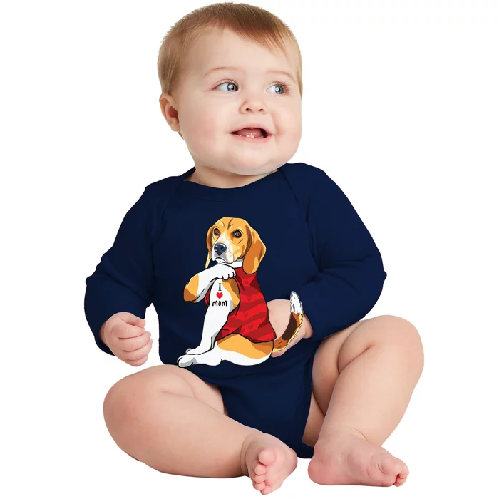 I Love Mom Tattoo Beagle Dog Lover Women Gifts Beagle Mom Baby Long Sleeve Bodysuit