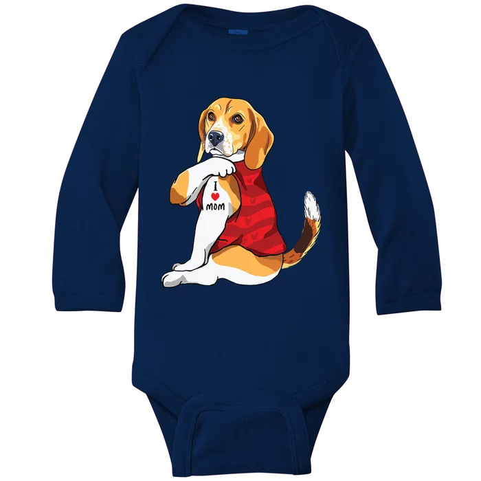 I Love Mom Tattoo Beagle Dog Lover Women Gifts Beagle Mom Baby Long Sleeve Bodysuit