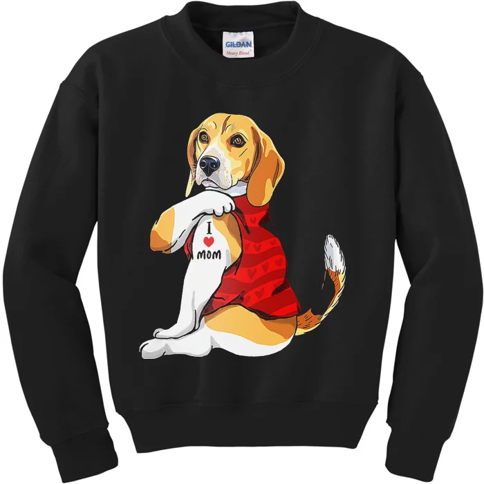 I Love Mom Tattoo Beagle Dog Lover Kids Sweatshirt