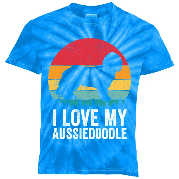 I Love My Aussiedoodle Mom Dad Vintage Aussiedoodle Lover Meaningful Gift Kids Tie-Dye T-Shirt