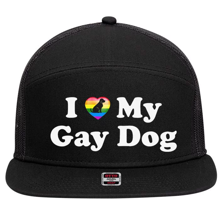 I Love My Gay Dog Heart Funny LGBT Pet Pride Proud Parent 7 Panel Mesh Trucker Snapback Hat