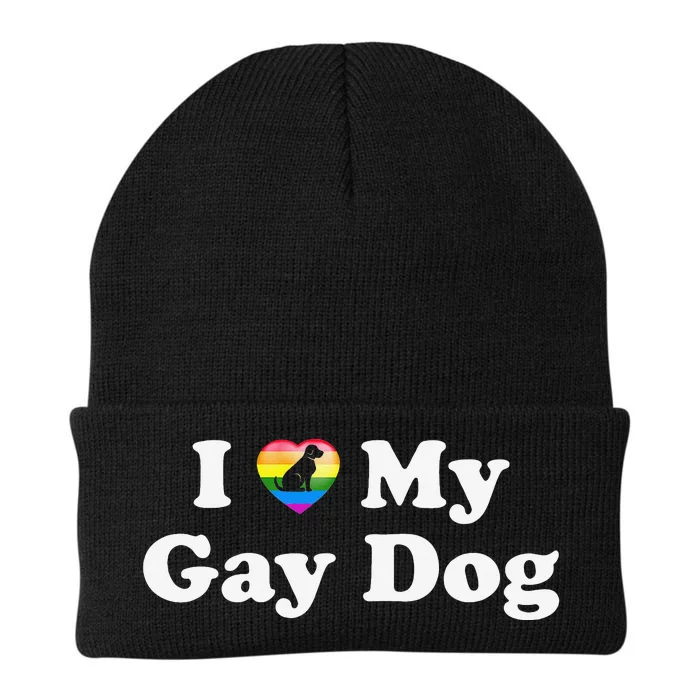 I Love My Gay Dog Heart Funny LGBT Pet Pride Proud Parent Knit Cap Winter Beanie