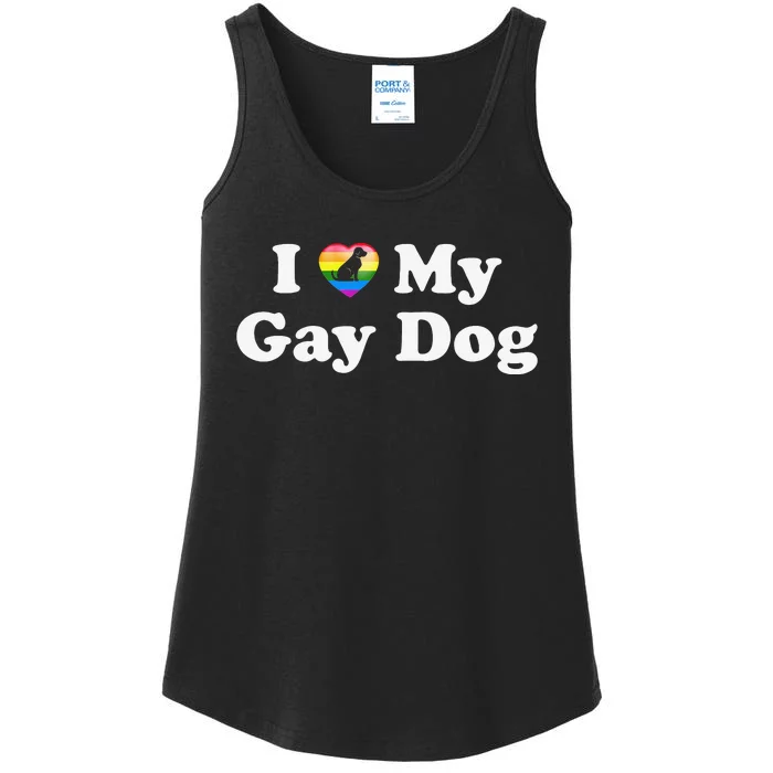 I Love My Gay Dog Heart Funny LGBT Pet Pride Proud Parent Ladies Essential Tank